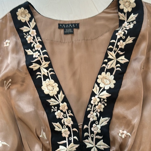 Nougat London Blush Pink with Black Embroidered Floral Design Blouse Size Small - Picture 2 of 4